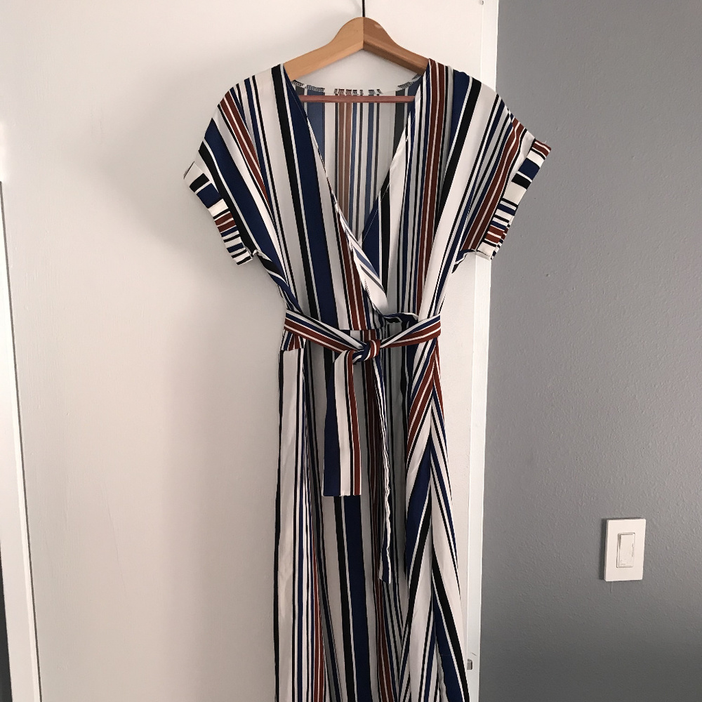 Striped Wrap Dress (L)